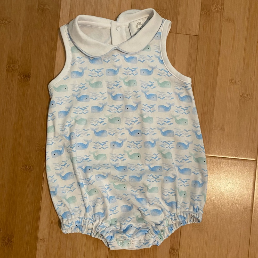 BRAND NEW Proper Peony Bubble Outfit White with Blue Whales 18 months